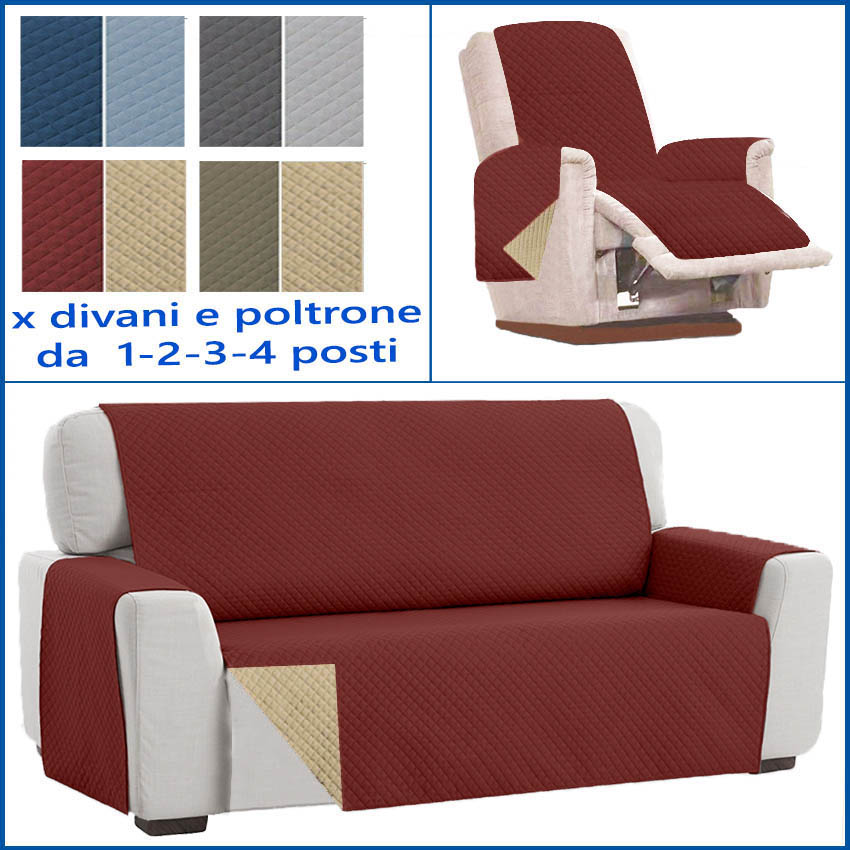 Copridivano trapuntato double face universale copri poltrona relax 1 2 3 4 posti
